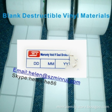 Blank Destructible Vinyl Material Stickers Custom Different Size,white Destructible Security Labels 